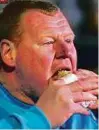  ?? Courtesy: BCC TV ?? The footage of keeper Shaw eating the pie was broadcast on the BBC.