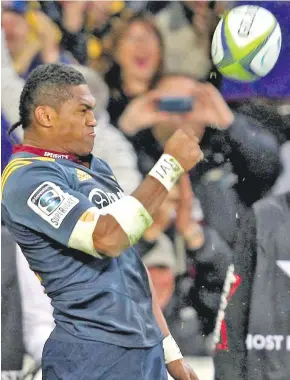  ??  ?? Waisake Naholo celebrate after scoring against the Crusaders last week.