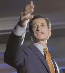  ?? AP FILE PHOTO ?? DEAL OR NO DEAL: Anthony Weiner, seen in 2013, could turn his troubles into leverage against Hillary Clinton.
