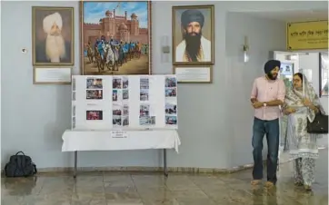  ?? ?? At the Palatine gurdwara, a display commemorat­es Operation Blue Star.