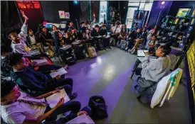  ?? ?? Garvey/allen STEAM Academy teacher Brielle Jackson, right, questions her students to get responses from her Black and Latino students in the Malcom X classroom.