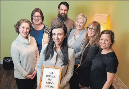  ?? JOHN RENNISON THE HAMILTON SPECTATOR ?? Body Brave Clinic executive director Sonia Seguin with board members, from left, Emily Ditomasso, Katie McCrindle, Matthew Seguin, co-founder Karen Trollope, Jamie Drayer and Ilana Allice.