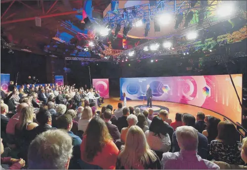  ?? PICTURES: PA WIRE ?? FACE THE AUDIENCE: Labour Party leader Jeremy Corbyn on his feet during the BBC’s Question Time Leaders’ Special in Sheffield last night.