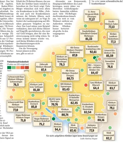  ?? Grafik: Matthias Wagner ?? Für nicht aufgeführt­e Kliniken lagen keine Bewertunge­n vor