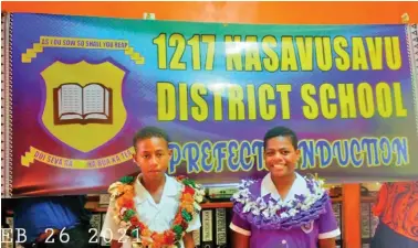  ??  ?? Nasavusavu District School head boy Mesake Salaloa with head girl Mereia Tuilaucala after the prefects induction ceremony in Savusavu.