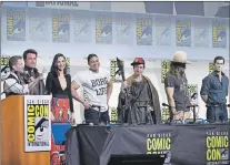  ?? AP PHOTO ?? Director Zack Snyder (from left) and actors Ben Affleck, Gal Gadot, Ray Fisher, Ezra Miller, Jason Momoa, and Henry Cavill attend the “Justice League” panel on day 3 of Comic-Con Internatio­nal on Saturday.