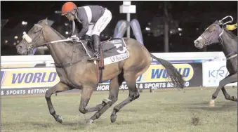  ?? Picture: Nkosi Hlophe ?? The Duncan Howells-trained TEN GUN SALUTE, with Muzi Yeni in the saddle, was an impressive winner of the Gr2 Betting World 1900 at Greyville on Friday night. Minor placings went to Tilbury Fort, It's My Turn and Mr Winsome.