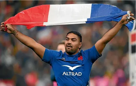  ?? GETTY IMAGES ?? Peato Mauvaka, celebratin­g France’s win over the All Blacks last year, is one of three players with Wallis and Futuna heritage in the current French squad.