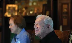  ??  ?? Former president Jimmy Carter with his wife Rosalynn in 2018. Was Carter actually so ineffectua­l? Photograph: The Washington Post/Getty Images