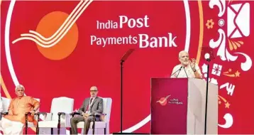  ?? PIC/PTI ?? Prime Minister Narendra Modi adderesses during the launch of India Post Payments Bank (IPPB), in New Delhi on Saturday