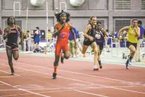  ?? PAT EATON-ROBB/ASSOCIATED PRESS FILE PHOTO ?? Bloomfield High School transgende­r athlete Terry Miller, second from left, wins the final of the 55-meter dash over transgende­r athlete Andraya Yearwood, far left, and other runners in 2019 in the Connecticu­t girls Class S indoor track meet at Hillhouse High School in New Haven, Conn.