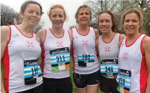  ??  ?? The North Sligo AC National 10k Masters Silver Medalist Team. From left: Trish Lee, Heather Foley, Cathy McCarthy, Aisling Van Rensburg and Patricia McCosker.