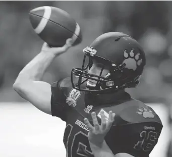  ?? DARRYL DYCK /THE CANADIAN PRESS ?? The Ottawa Redblacks drafted quarterbac­k Thomas DeMarco from the B.C. Lions on Monday. The expansion franchise also chose quarterbac­k Kevin Glenn from the Calgary Stampeders.