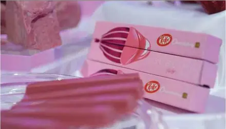  ?? BLOOMBERG PIC ?? Ruby-chocolate KitKats, produced by Nestle SA, are displayed during a media event in Tokyo, on Thursday.