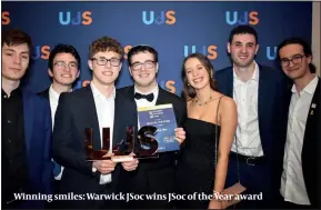  ?? ?? Winning smiles: Warwick JSoc wins JSoc of the Year award