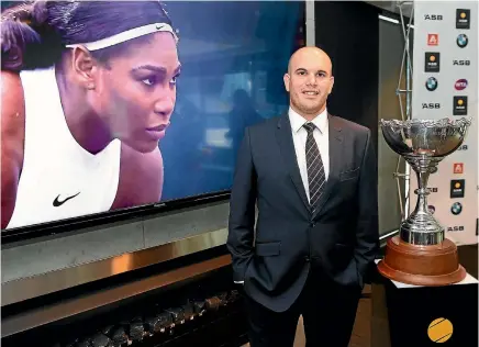  ?? PHOTO: PHOTOSPORT ?? ACB Classic tournament director Karl Budge during a press conference in Auckland yesterday announcing Serena Williams’ participat­ion in the event.