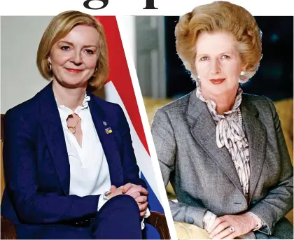  ?? ?? ROLE MODEL: Prime Minister Liz Truss, above left, and Margaret Thatcher, pictured at the height of her power in 1983