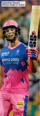  ?? ?? Rajasthan Royals’ Shivam Dube in actio