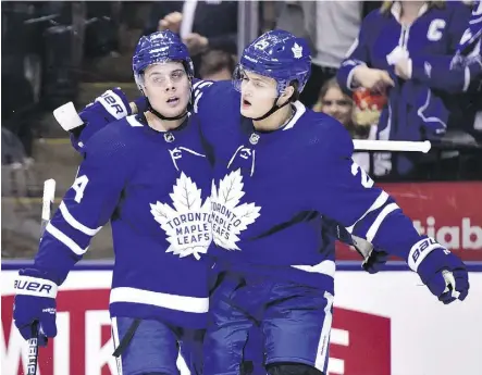  ?? FRANK GUNN/THE CANADIAN PRESS ?? Auston Matthews, left, and William Nylander hope to, first, get the Maple Leafs past the first round. Toronto hasn’t won a playoff series since 2004.