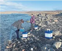  ?? EMMA TRANTER THE CANADIAN PRESS ?? Residents collect water from Iqaluit’s Sylvia Grinnell River after potential petroleum was discovered in the city's tap water.