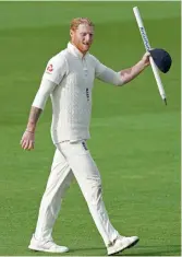  ?? — AFP ?? Allrounder Ben Stokes holds a souvenir stump as he leaves the ground after England defeated the West Indies on the final day of the second Test at Old Trafford in Manchester on Monday.