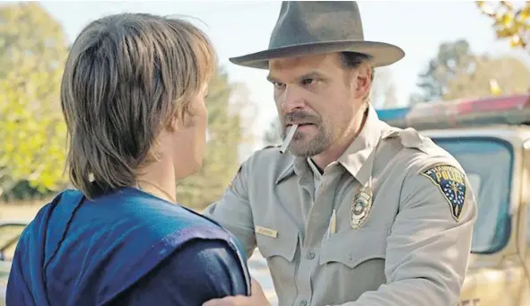  ?? — NETFLIX FILES ?? David Harbour, as Jim Hopper in Stranger Things, is rarely seen without a cigarette in what is becoming a smoking revival on streaming networks. Netflix has not specifical­ly addressed the study’s findings and said it would like to know more.