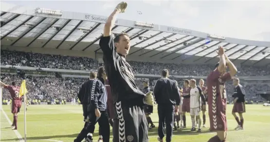  ??  ?? 2 Craig Gordon leads the celebratio­ns after Hearts’ Scottish Cup final victory over Gretna at Hampden in 2006.