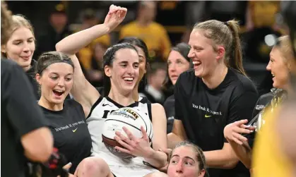  ?? ?? Iowa’s Caitlin Clark is on the verge of becoming the all-time NCAA scoring leader in college basketball. Photograph: Jeffrey Becker/USA Today Sports