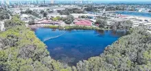 ??  ?? An aerial view Black Swan Lake showing its triangular shape.
