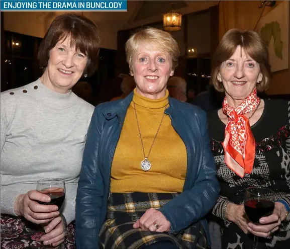  ??  ?? Marea Codd, Betty Rafter and Breda O’Connor at Bunclody/Kilmyshall Drama Group’s production of ‘The Memory of Water’ in Bunclody Golf & Fishing Club.