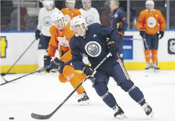  ?? CODIE MCLACHLAN/ THE CANADIAN PRESS ?? Edmonton Oilers newcomer Ryan Strome goes through the paces during Friday’s training champ session at Rogers Place. The Oilers are hoping that Strome, who was acquired from the Islanders, will be effective playing on a line with Conner McDavid.