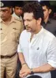  ?? PTI ?? Sachin Tendulkar arrives to pay tribute to Ajit Wadekar during his funeral in Mumbai on Friday