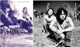  ??  ?? LOVE, LAV From left: The poster of Hele sa Hiwagang Hapis, Melancholi­a starring Angeli Bayani and Perry Dizon, filmmaker Lav Diaz, and the cover of the book Sine ni Lav Diaz