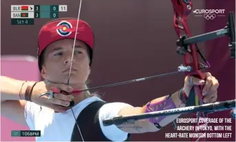  ??  ?? Eurosport coverage of the archery in Tokyo, with the heart-rate monitor bottom left