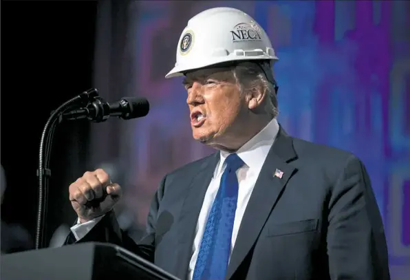  ?? Al Drago/The New York Times ?? President Donald Trump speaks at the National Electrical Contractor­s Associatio­n Convention on Tuesday in Philadelph­ia.