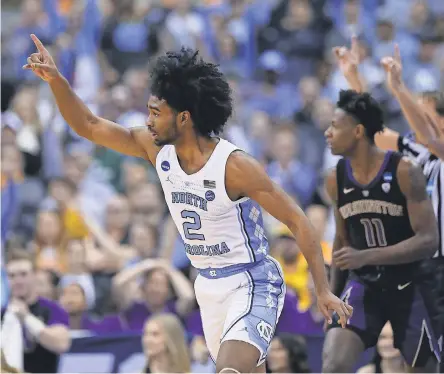  ?? KEVIN JAIRAJ/USA TODAY SPORTS ?? North Carolina guard Coby White, who averages 16.1 points, scored 27 total in the Tar Heels’ first two NCAA games.