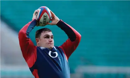  ??  ?? Jamie George trains at Twickenham in March, a view of what could be commonplac­e when players resume alone this month. Photograph: Andrew Couldridge/Action Images via Reuters