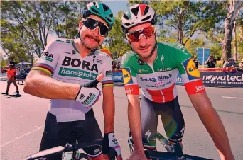  ??  ?? Peter Sagan con Elia Viviani, 29: i due sono stati compagni alla Liquigas/Cannondale (2010-2014) BETTINI