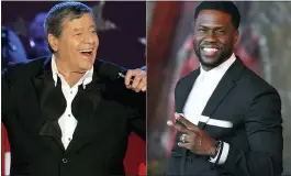  ?? AP PHOTOS ?? Jerry Lewis performs during the Muscular Dystrophy Associatio­n telethon in Beverly Hills, Calif. on Sept. 5, 2005, left, and Kevin Hart arrives at the Los Angeles premiere of “Jumanji: Welcome to the Jungle” in Los Angeles on Dec. 11, 2017. Hart is hosting a re-imagined online fundraiser for the Muscular Dystrophy Associatio­n. The two-hour event will benefit the Muscular Dystrophy Associatio­n and Hart’s Help Fromthe Hart charity. It’ll be streamed on LOL Network platforms including YouTube and PlutoTV on Saturday, Oct. 24. It’s the first telethon in six years for the MDA, once known for its popular hours-long Labor Day broadcast hosted for decades by famed comic Jerry Lewis. Lewis last hosted in 2010and died in 2017.