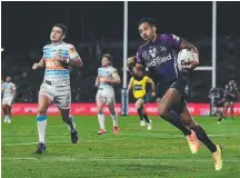  ??  ?? The flying Josh Addo-Carr scores for Melbourne.