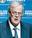  ?? PHELAN M. EBENHACK/AP ?? The political advocacy network run by David Koch, left and Charles Koch was at odds with Donald Trump’s campaign, but has still been able to influence policy since the election.