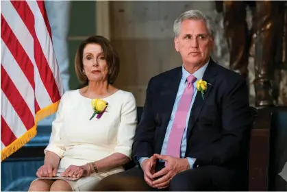  ?? ?? Nancy Pelosi and Kevin McCarthy in 2019; now the former speakers are either taking a step back or leaving the House altogether. Photograph: J. Scott Applewhite/AP