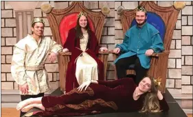  ?? SUBMITTED PHOTO ?? “Once Upon a Mattress,” to be presented at Oxford Area High School on March 5,6and 7, features senior Miranda Nilan, foreground, as Princess Winnifred and, from left,senior Christian McCartney as Prince Dauntless the Drab, junior Kelsey Bennett as Queen Aggravain and senior Chase Raysik as King Sextimus the Silent.