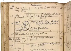  ??  ?? A potential baptism record for David’s ancestor, John Luton James