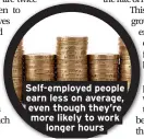  ??  ?? Self-employed people earn less on average, even though they’re more likely to work longer hours