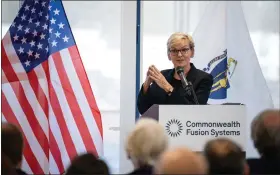  ?? ALAN ARSENAULT — SENTINEL & ENTERPRISE ?? U.S. Secretary of Energy Jennifer M. Granholm delivers remarks Friday Feb. 10, 2023 during Commonweal­th Fusion Systems’ ribbon-cutting event.