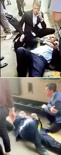  ??  ?? Il video Due immagini tratte dal video, pubblicato sul nostro sito corriere.it, che documentan­o l’aggression­e subita martedì alla stazione di Cremona dal capotreno di Trenord