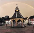  ??  ?? A rainbow over Bingham, Notts, this week