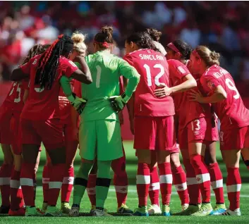  ?? DARRYL DYCK/THE CANADIAN PRESS ?? Canada, in Pot 1 with the rest of the top six teams in the world, will be handed its road map for the 2019 Women’s World Cup Saturday in Paris. The event runs June 7 to July 7 in France.