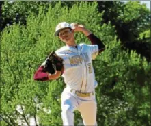  ??  ?? Governor Mifflin pitcher Joe Adametz delivers to the plate during Wednesday’s game against Daniel Boone.